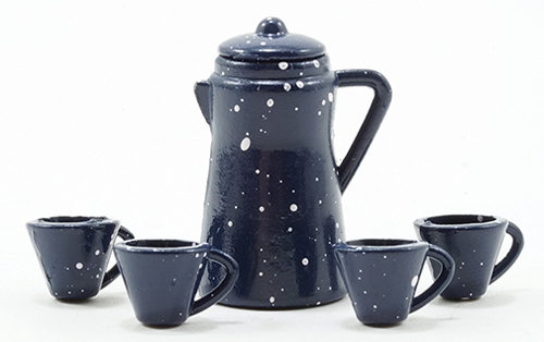 Dollhouse Miniature Blue Enamelware Coffee Set, 6/Pk